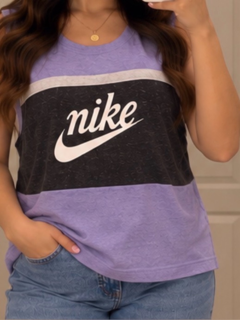 Nike Women’s Lavender and Black Colorblock Crop Tank